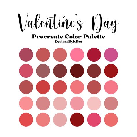 Heart Color Palette, Valentines Day Colors, Procreate Color Palettes, Valentine Palette, Valentines Day Palette, Color Palette Valentine, Valentine Color Palette, Valentines Palette, Valentine’s Color Palette