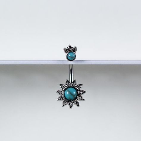 Boho Belly Button Piercing, Turquoise Sunflower, Bellybutton Rings, Different Ear Piercings, Cute Belly Rings, Belly Piercings, Girly Vibes, Bellybutton Piercings, Belly Button Piercing Jewelry