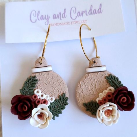 Nwt Absolutely Gorgeous Handmade Floral Clay Earrings. Holiday Polymer Clay Earrings, Bee Clay, Fall Polymer Clay Earrings, Christmas Polymer Clay Earrings, Polymer Clay Flower Earrings, Floral Clay Earrings, Christmas Polymer Clay, Clay Embroidery, Rhinestone Halloween