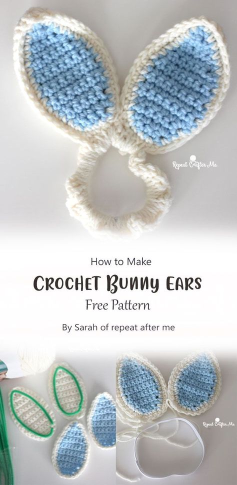 This pattern shows you how to crochet cute bunny ears. They are easy to make with no special stitches. Crochet Animal Scrunchies, Crochet Bunny Ears Headband, Crochet Rabbit Ears Free Pattern, How To Make Bunny Ears, Crochet Bunny Ears Free Pattern, Crochet Animal Ears, Crochet Rabbit Ears, Bunny Ears Pattern, Bunny Ears Crochet