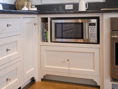 Under cabinet microwaves work really well for some folks. Microwave Under Cabinet, Under Counter Microwave, Closet Storage Cabinets, Microwave Cabinet, Microwave Shelf, Microwave In Kitchen, Countertop Microwave, Built In Microwave, Kitchen Redo