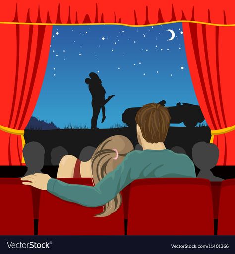 Couple Watching Movie, Theatre Drawing, Couples Cinema, Theatre Illustration, Watch Drawing, Cinema Theater, Cinema Art, Romantic Photos Couples, Couple Painting