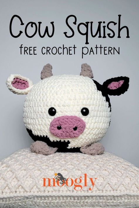 Crocheted Cow, Cow Pillow, Crocheted Cow Pattern, Animal Amigurumi, Amigurumi Cow, Bernat Blanket, Confection Au Crochet, Pola Amigurumi, Crochet Cow