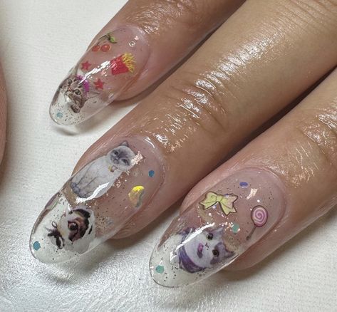 Pretty Nail Designs, Pretty Gel Nails, Really Cute Nails, Cat Nails, Kawaii Nails, Nail Jewelry, Cute Nail Art, Clear Nails, Dream Nails