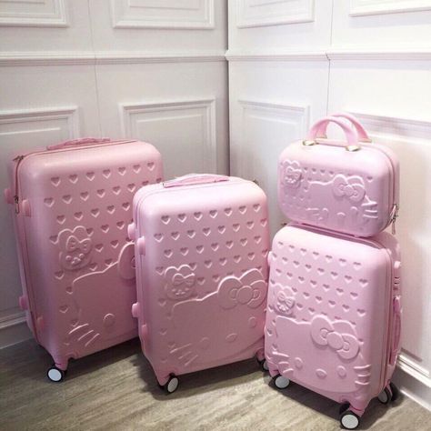 Pink Luggage Sets, Hello Kitty Suitcase, Pink Luggage, Cute Suitcases, Hello Kitty House, Cute Luggage, Stylish Luggage, Kitty Clothes, Hello Kitty Themes