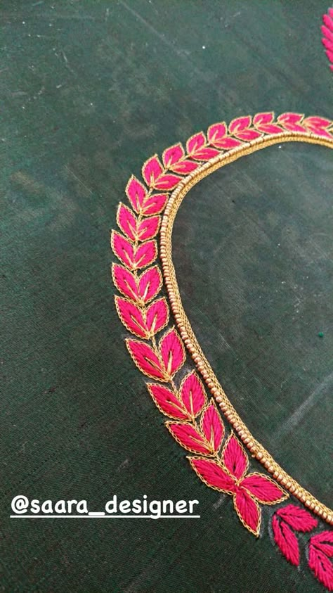 Maggam Work Blouse Designs Tracing Paper, Latest Blouse Embroidery Work, Very Simple Thread Work Blouse Design, Simple Thread Work For Blouse, Thread Embroidery Neck Designs, Simple Thread Aari Work Design, Thread Blouse Designs, Thread Aari Work Blouse Designs, Simple Embroidery Designs Blouse Thread Work