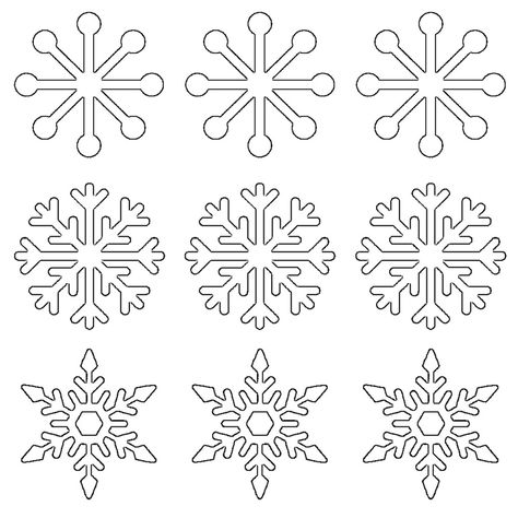 The first sheet contains 5 different snowflake shapes just for tracing purposes, and the second one is a set of 9 small snowflakes inside circles (for making stickers, gift tags, etc). Description from whatmommydoes.com. I searched for this on bing.com/images Olaf Pictures, Snowflake Outline, Printable Snowflake Template, Snowflake Coloring Pages, Snowflake Pictures, Paper Snowflake Template, Snowflake Gift Tags, Bunting Template, Royal Icing Templates