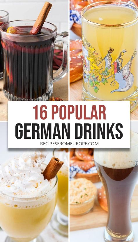 Want to make some classic German drinks? From festive Glühwein to refreshing Radler, here are some popular German beverages with recipes! German Drinks, Rouladen Recipe, Vanilla Pudding Recipes, German Party, White Wine Recipes, German Festival, Sauerkraut Soup, Popular Drinks, German Recipes