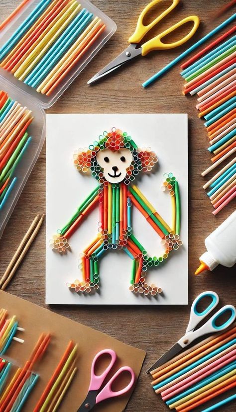 Crafts With Straws, Drinking Straw Crafts, Construction Paper Art, Diy Crafts Paper, Class Art Projects, Straw Art, Straw Crafts, Art Activities For Toddlers, Sunday School Crafts For Kids