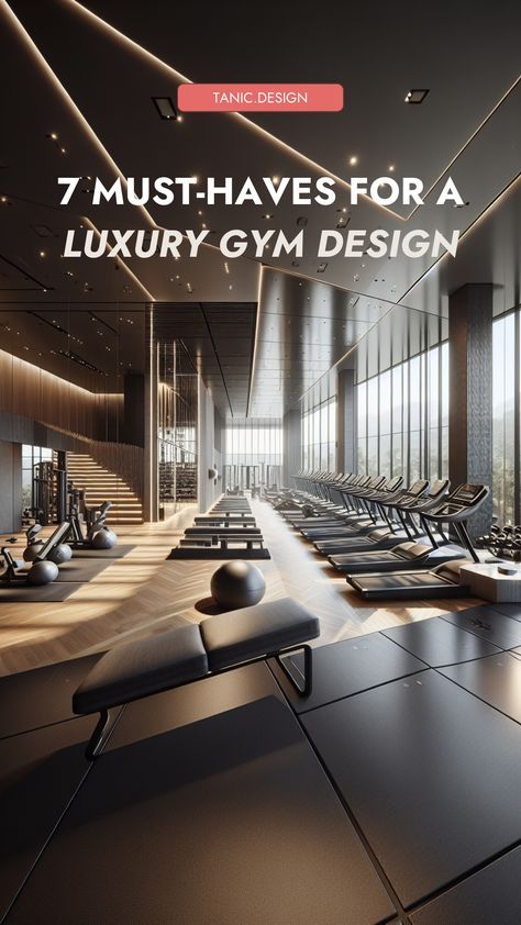 Planning to create a luxury gym? Discover the essential elements that shape a premium fitness experience, from design to ambiance. Click for expert insights from Tanic Design to transform your gym into a high-end fitness center! #LuxuryGymDesign #FitnessCenter #InteriorDesign #GymAmbiance #PremiumFitness #DesignInspiration #WellnessSpaces #TanicDesign High End Gym Interior Design, Basement Gym Flooring, High End Gym Design, Elegant Home Gym, Gym Lobby Design, Dream Home Gym Luxury Fitness Rooms, Gym Design Interior Modern, Gym Interior Design Ideas Modern Luxury, Private Gym Design