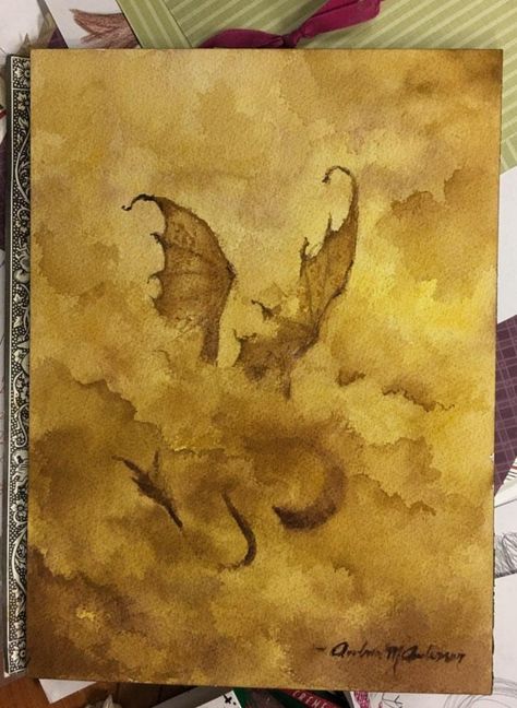 Watercolor Fantasy Art Easy, Watercolor Art Dragon, Simple Dragon Painting, How To Paint A Dragon, Dragon Watercolor Painting, Fantasy Painting Easy, Watercolor Mythology, Cool Watercolor Paintings, Watercolor Dragons