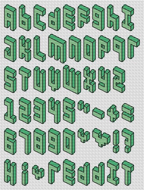 Cross Stitch 3D Pixel Font - Imgur Pixelated Alphabet, Pixel Art Letters Fonts, Pixel Letters Alphabet Grid, Small Cross Stitch Fonts Alphabet, Cross Stitch 3d, Font Cross Stitch Letters, Alphabet 3d, Cross Stitch Letter Patterns, Cross Stitch Numbers