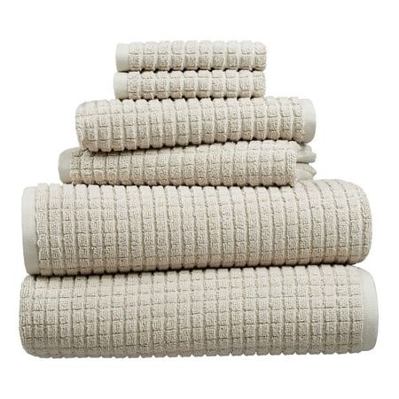 Add some lavish style to your bathroom with the luxury terry Hotel Style 6-Piece Egyptian Cotton Textured Bath Coordinate Towel Set, Birchwood. This ultra-soft and absorbent, textured bath towel set is designed with 100% Egyptian cotton loops to soak up excess water quickly. Features include fade-resistant properties for a long-lasting, warm-taupe color and low-lint cotton to reduce fuzz. This durable, plush set includes two 58L x 30W bath towels, two 30L x 16W hand towels, and two 13L x 13W was Hand Towel Placement Bathroom, Hand Towel Placement, Tan And White Bathroom, Guest Bathroom Towels, Cream Bathroom, Egyptian Cotton Towels, Brown Home Decor, College Dorm Decorations, Set Decor