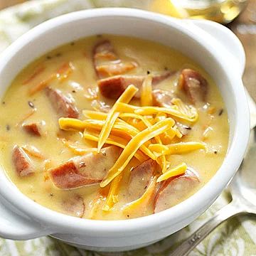 Brat Soup, Cheddar Chowder, Beer Cheddar Soup, Chowder Soup, Sausage Soup, Cheddar Soup, Think Food, Cheese Soup, Bowl Of Soup