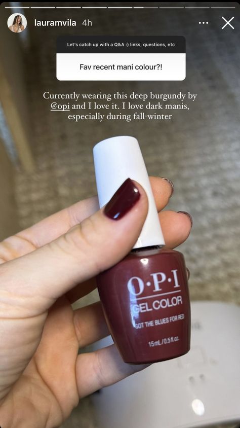 Opi Complimentary Wine Gel, Opi Burgundy Nail Polish Gel, Christmas Opi Nails, Opi Burgundy Nail Polish, Opi Burgundy, Nail Details, November Vibes, Burgundy Nail Polish, Cute Nail Polish