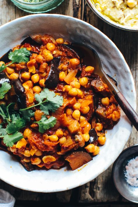 Moussaka – Aubergine and Chickpea Stew with Herby Rice