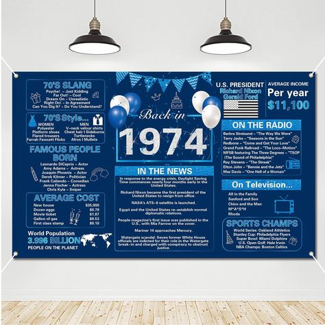 Crenics 50th Birthday Decorations for 1974, Blue and Silver Back in 1974 Birthday Backdrop Banner 5.9 x 3.6 Ft, 50 Years Old Birthday Party Supplies for Men or Women Back In 1974, 50th Birthday Banner, 1974 Birthday, 50th Birthday Decorations, 50 Birthday, Happy 50th, Happy 50th Birthday, Class Reunion, 50th Wedding Anniversary