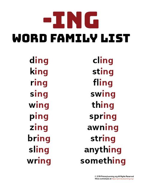 Phonic Charts, Word Families Printables, Word Family List, Ing Words, Phonics Posters, Word Family Worksheets, Family Worksheet, Phonics Free, Content Words