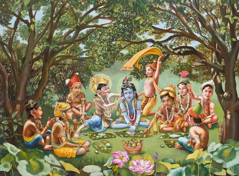 krishna_eats_lunch_with_friends Spiritual Paintings, Little Krishna, Baby Krishna, Vedic Art, Shri Krishna, Krishna Radha Painting, Radha Krishna Images, Radha Krishna Pictures, Radha Krishna Art