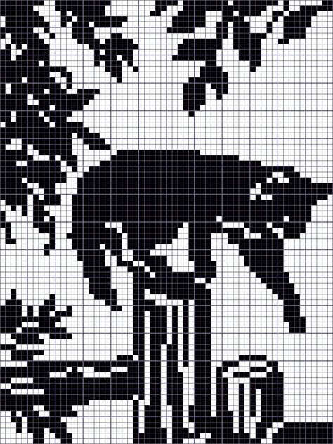 Crochet Tapestry Black And White, Cat Pixel Grid Crochet, Crochet Tapestry Pattern Black And White, Simple Grid Pattern, Tapestry Crochet Ideas, Pixel Art Black And White, Crochet Tapestries, Crochet Pixel Grid, Crochet Grid Patterns