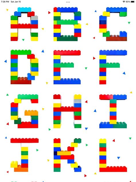 Lego Alphabet Letters Free Printable, Lego Bookmark, Lego Alphabet, Lego Letters, Baby Activity Board, Building Blocks Design, Learn Reading, Lego Challenge, Kids Daycare