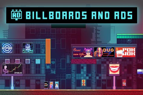 Cyberpunk Billboard, Icon System, Cyberpunk Theme, Free Game Assets, 2d Platformer, Choose Your Path, Pixel Characters, Indie Game, Banner Advertising