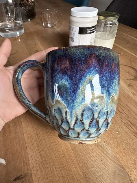 Amaco Cone 5-6 Glaze lover group | Took this beautiful XXL cup out of the kiln this morning 😊 | Facebook Cone 10 Pottery, Amaco Ironstone Glaze Combinations, Ceramic Glaze Recipes Cone6, Blue Rutile Glaze Combinations, Amaco Potters Choice Glaze Combinations, Mayco Glaze Combinations Cone 6, Amaco Glaze Combinations, Pottery Corner, Madison Riley