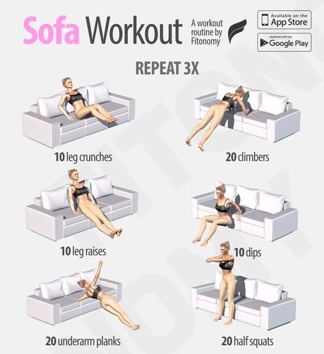 Couch Exercises, Routine App, Couch Workout, Lazy Workout, Lazy Girl Workout, Girl Workout, Muscle Abdominal, Chair Exercises, Exercise Ideas