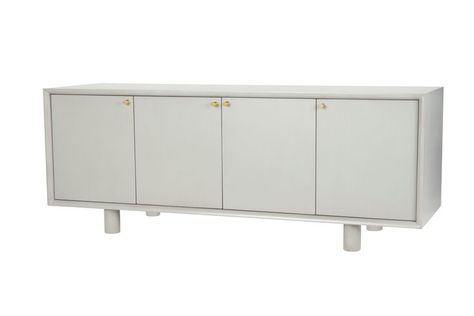 Modern Elegance with our Zoe Entertainment console. Shown in French Grey and Brushed Brass Knobs. Middle Door, Cottage Style Furniture, Brushed Brass Hardware, Chrome Brass, Nautical Living Room, Entertainment Wall, Living Room Entertainment, Entertainment Console, Cord Management