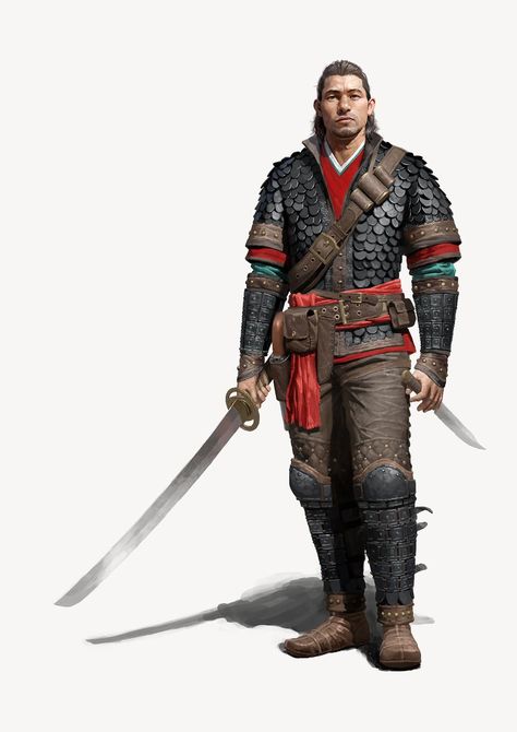 Takeshi's Bodyguard Monster Slayer, Historical Warriors, Fantasy Figures, Scale Mail, Pathfinder Rpg, Fantasy Portraits, Fantasy Male, Rpg Characters, Fantasy Armor