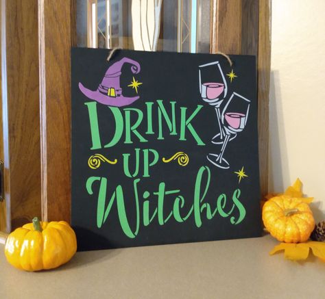 Halloween Decor Indoor, Wooden Halloween Signs, Halloween Themed Birthday Party, Halloween Bar, Drink Up Witches, Halloween House Party, Spooky Halloween Party, Halloween Tattoo, Halloween Wall Decor