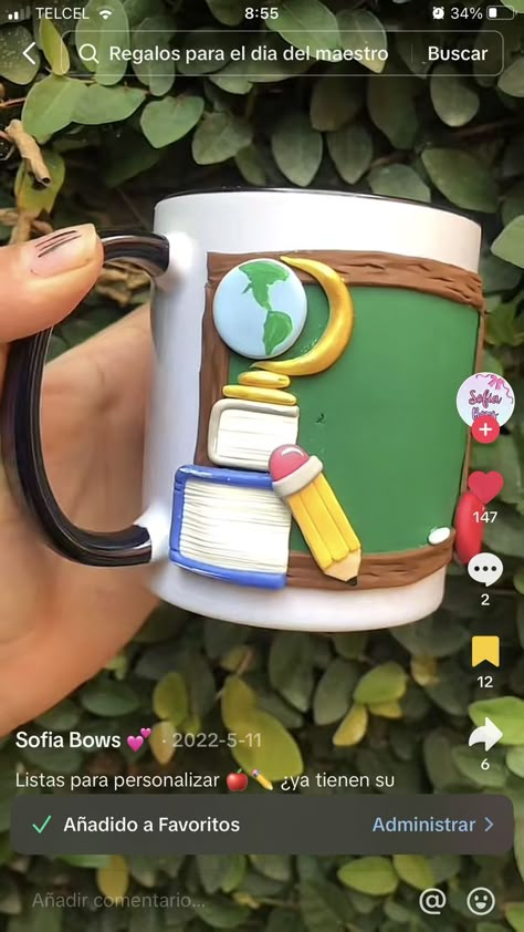 Clay Mug Ideas, Polymer Clay Gifts, Mug Ideas, Teacher Mug, Teacher Cards, Customised Mugs, Bead Embroidery Patterns, Polymer Clay Animals, Polymer Clay Diy