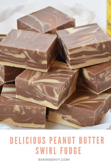 Easy Peanut Butter Swirl Fudge Recipe Peanut Butter Swirl Fudge, Peanut Butter Chocolate Fudge, Fudge Candy, Peanut Butter White Chocolate, Creamy Fudge, Peanut Butter Fudge Easy, Fudge Flavors, Chocolate Peanut Butter Fudge, Fudge Recipes Chocolate