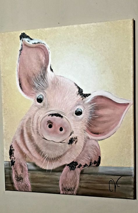 16x20 acrylic on stretched canvas Barnyard Paintings Farm Animals, Easy Pig Paintings On Canvas, Pig Painting Ideas, Pig Paintings On Canvas, Pig Painting Acrylic, Pig Canvas Painting, Pig Paintings, Pig Artwork, Barn Wood Art