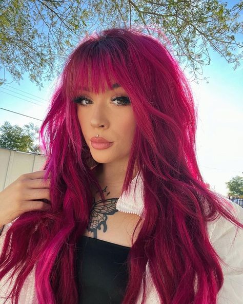 hair dye ideas summer hair color season, fuschia hair, hair dye Pink Hair With Purple Highlights, Fuschia Hair, Fuchsia Hair, Magenta Hair Colors, Long Purple Hair, Hidden Hair Color, Purple Hair Highlights, Lavender Hair Colors, Magenta Hair