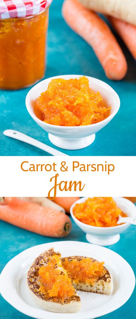 Delicious small batch carrot jam with parsnip Carrot Jam, Carrot Parsnip, Low Sugar Jam, Seasoning Blends, Breakfast Bread Recipes, Healthy Low Calorie Meals, British Pub, Vegetarian Appetizers, Jelly Recipes