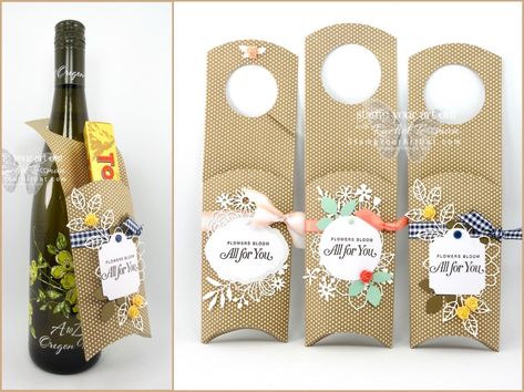 Wine Bottle Gift Tags Diy, Gift Bag Punch Board Projects, Wine Tags Diy, Gift Tag Box Holder, Wine Bottle Tags Template, Cricut Wine Bottle Tags, Stampin Up Wine Bottle Tags, Wine Bottle Hanger, Wine Bottle Neck Tags