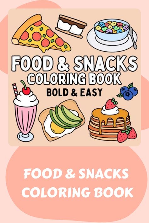 Simple and cute food and snacks coloring book for both kids and adults!  These 40 easy-to-color pages are such a fun and creative way to relax without the stress of overly complicated designs. This coloring book includes a variety of delicious foods like tacos, pizza, burgers, nachos, popcorn, fruits & veggies, and more!  Why you'll love this book: Hours of fun, stress-relief, creativity, and relaxation 40 hand-drawn pages to color Single-sided pages to prevent bleed-through (if using markers, p Food And Snacks Coloring Book, Bold And Easy Coloring Page, Miles Art, Tacos Pizza, Childrens Books Activities, Food And Snacks, Female Books, Pages To Color, Coloring Designs