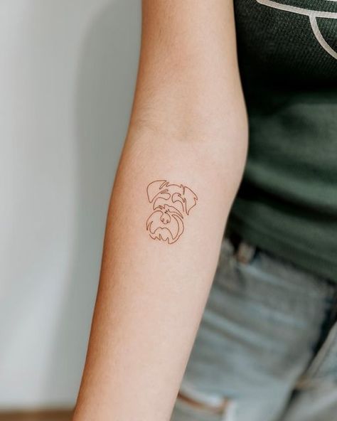 Schnauzer Line Tattoo, Dog Tattoo Schnauzer, Schnauzer Ears Tattoo, Schnauzer Outline Tattoo, Minimalist Dog Tattoo Line Drawings, Schnauzer Tattoo Minimalist, Mini Schnauzer Tattoo, Millie Tattoo, Fine Line Dog Tattoo