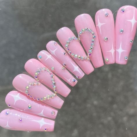 Extra Birthday Nails Medium Length, Extra Nails Designs, Long Acrylic Nail Designs, Medium Almond, Nails Design With Rhinestones, Cute Acrylic Nail Designs, Long Acrylic Nails Coffin, Really Cute Nails, Long Square Acrylic Nails