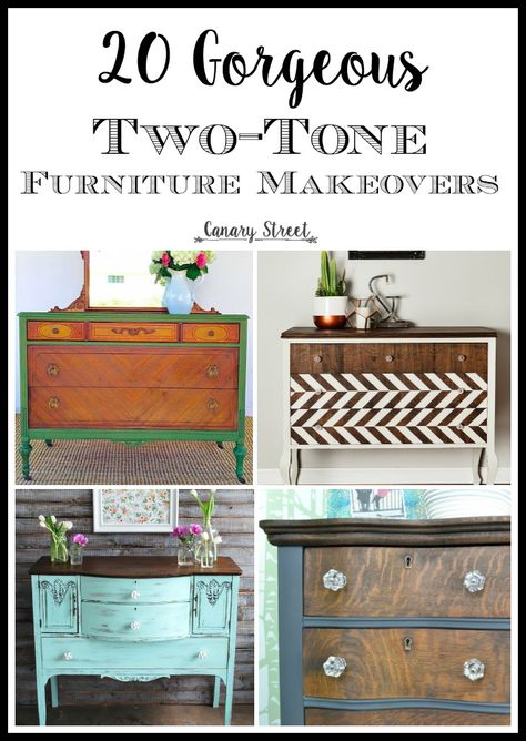 Two-Tone Furniture Makeovers - Canary Street Crafts Renovated Furniture, Two Tone Furniture, Furniture For Cats, Staining Furniture, Bedroom Furniture Makeover, Cats Furniture, Furniture Refinishing, Diy Garden Furniture, Furniture Rehab