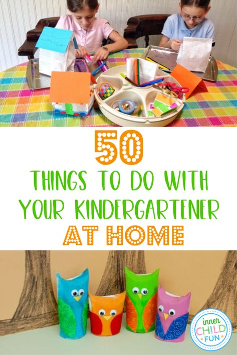 50 Fun Things To Do With Your Kindergartener At Home w/ resources for creative activities, and lots of learning fun too! Use what you have on-hand at home! Fun Things To Do With Preschoolers, Fun Activities To Do With Kindergartners, Fun Things To Do With Kindergarteners, Kindergarten At Home, Kindergarten Learning Games, Fun Learning Games, Fine Motor Development, Kids Activities At Home, Fun Home Activities