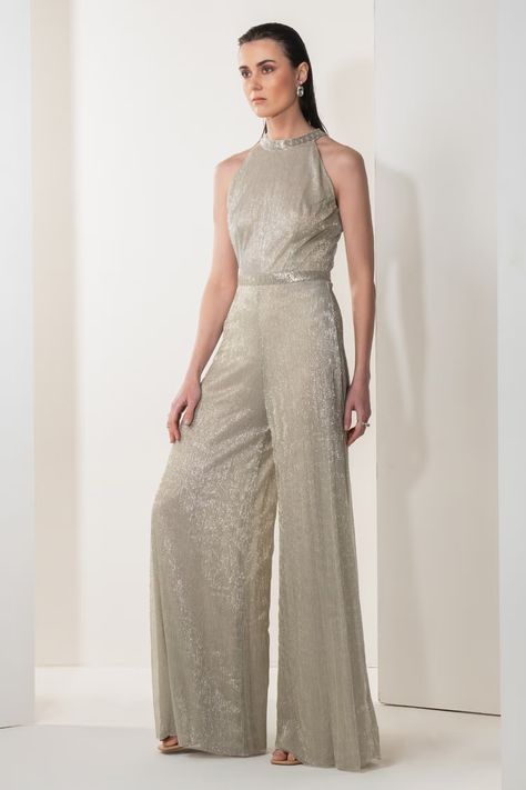 Buy Namrata Joshipura Gold Embellished Pleated Jumpsuit Online | Aza Fashions Champagne Jumpsuit, Namrata Joshipura, Gold Jumpsuit, Pleated Jumpsuit, Jumpsuit For Women, Contemporary Wardrobe, Jumpsuit Online, Color Champagne, Indian Fashion Designers