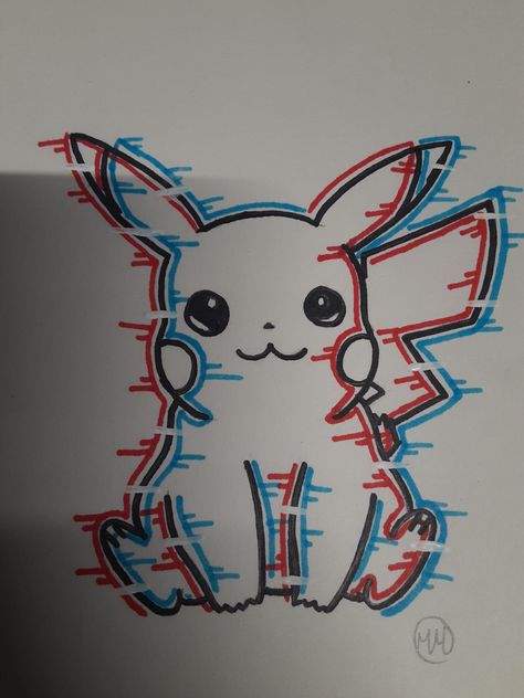 I love how this little pikachu turned out 😍 Glich Drawings Easy, Wacky Painting Ideas, Glich Drawings, Posca Graffiti Art, Pikachu Art Drawing, Pikachu Drawing Sketch, Drawing Ideas Pokemon, Drip Effect Drawing, Glitch Art Drawing