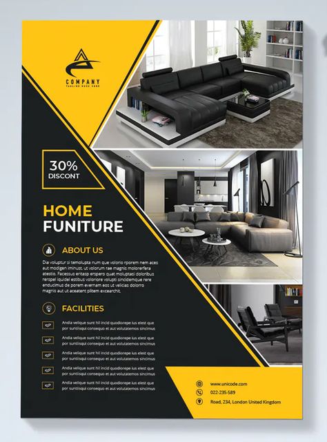 Modern Interior Flyer Template InDesign INDD Logo Poster Design Ideas, Flayer Designs, Interior Poster Design, Interior Brochures, Rollup Banner Design, Interior Poster, Business Flyer Design, Inmobiliaria Ideas, Interior Design Template