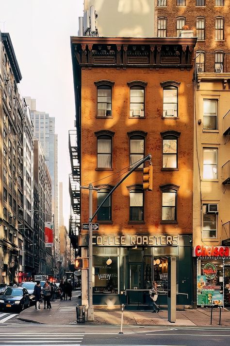 7th Avenue and W 25th Street, Chelsea, Manhattan, New York City. Photo by iwyndt. Views To Draw, New York Apartment Exterior, Nyc Exterior, Nyc City Aesthetic, Nyc Landscape, New York Building, Nyc Buildings, Nyc Architecture, New York House