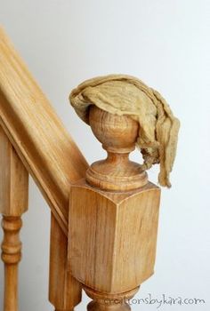 Stained Bannister Ideas, Staining Banisters Railings, Painted Oak Railings For Stairs, Refinish Oak Stair Railing, Restaining Wood Stair Railing, Paint Railings For Stairs, Oak Railing Makeover, Stripping Banister, Oak Staircase Makeover