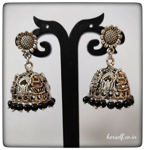 Jhumka earrings Jhumka Earrings, Fancy Jewelry, German Silver, Black Beads, Drop Earrings, Beads, Silver, Black