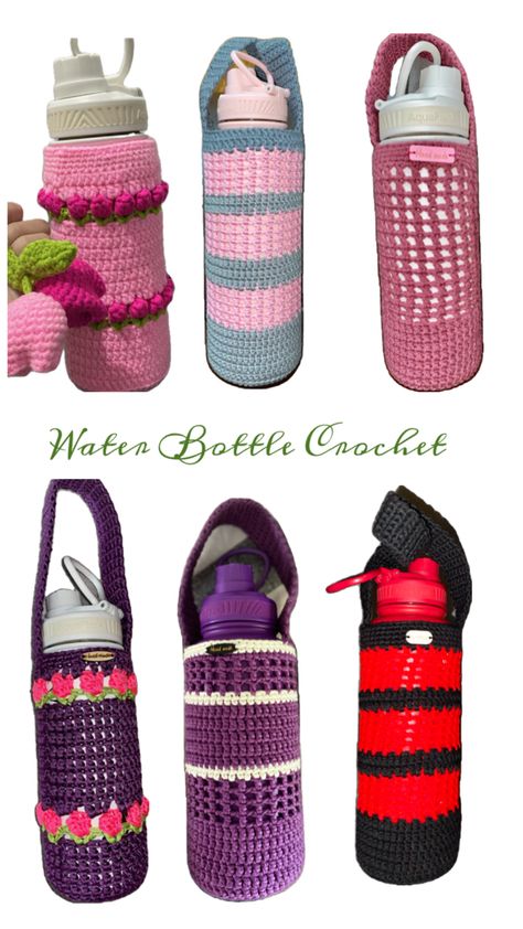 Water Bottle Crochet, Bottle Crochet, Crochet Bottle Cover, Crochet Water Bottle, Crochet Water Bottle Holder, Water Bottle Covers, Water Bottle Holder, Botol Air, Crochet Stitches Patterns