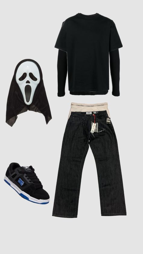 mens ghost face outfit Scream Diy Costume, Ghost Face Cosplay Guy, Scream Costume Men, Ghost Face Costume Men, Ghostface Inspired Outfit, Ghostface Costume Guy, Ghost Face Outfit, Ghostface Outfit, Ghost Face Costume